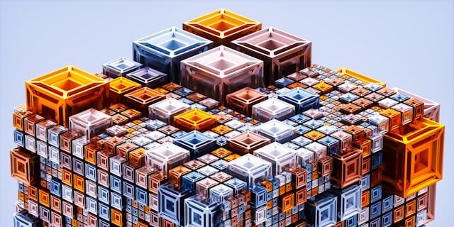 a group of cubes of different colors